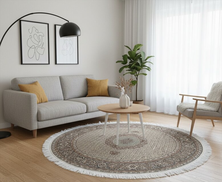 iichi限定大特価】パキスタン絨毯　マヒデザイン　ダブルノット ウール　円形　194Φ196cm　大海原デザイン　