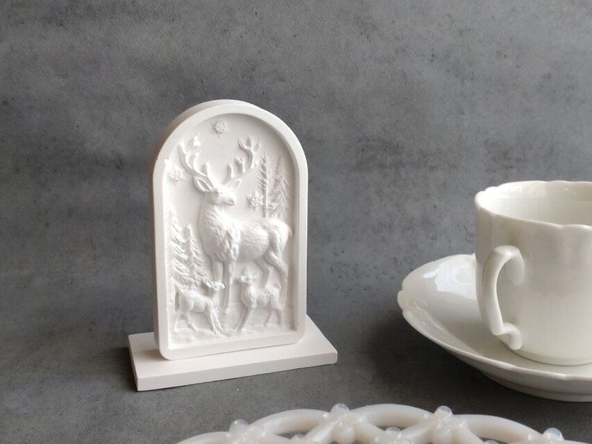 アロマストーン ■ 石碑  冬の森の鹿たち ■ 台座はオプションで