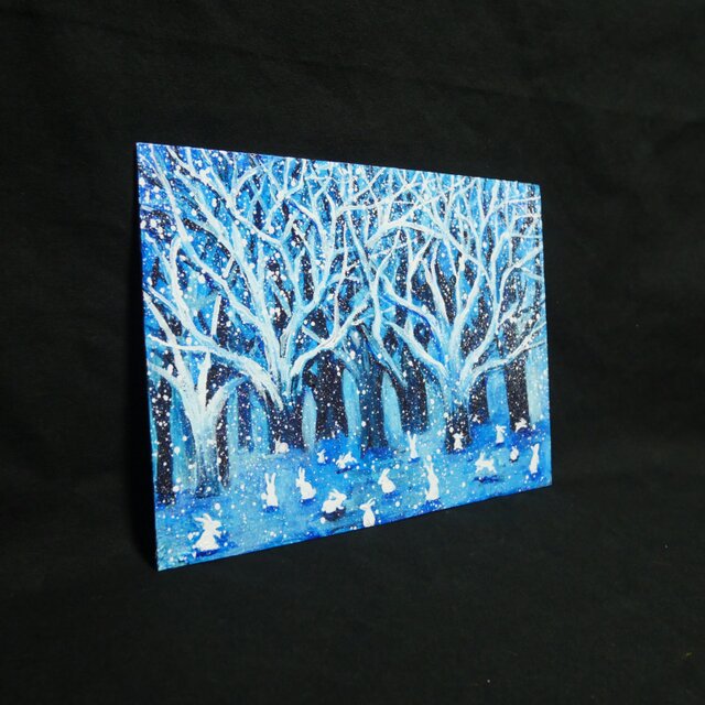 油絵【冬の林と兎たち】 | iichi 日々の暮らしを心地よくする