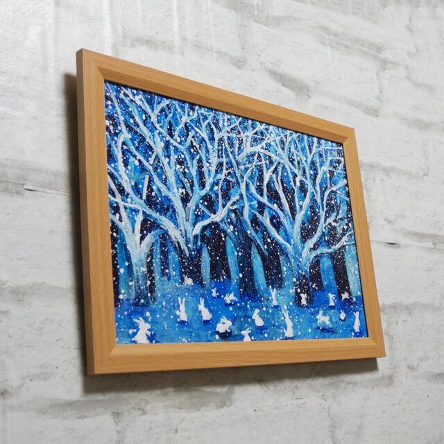 油絵【冬の林と兎たち】 | iichi 日々の暮らしを心地よくする