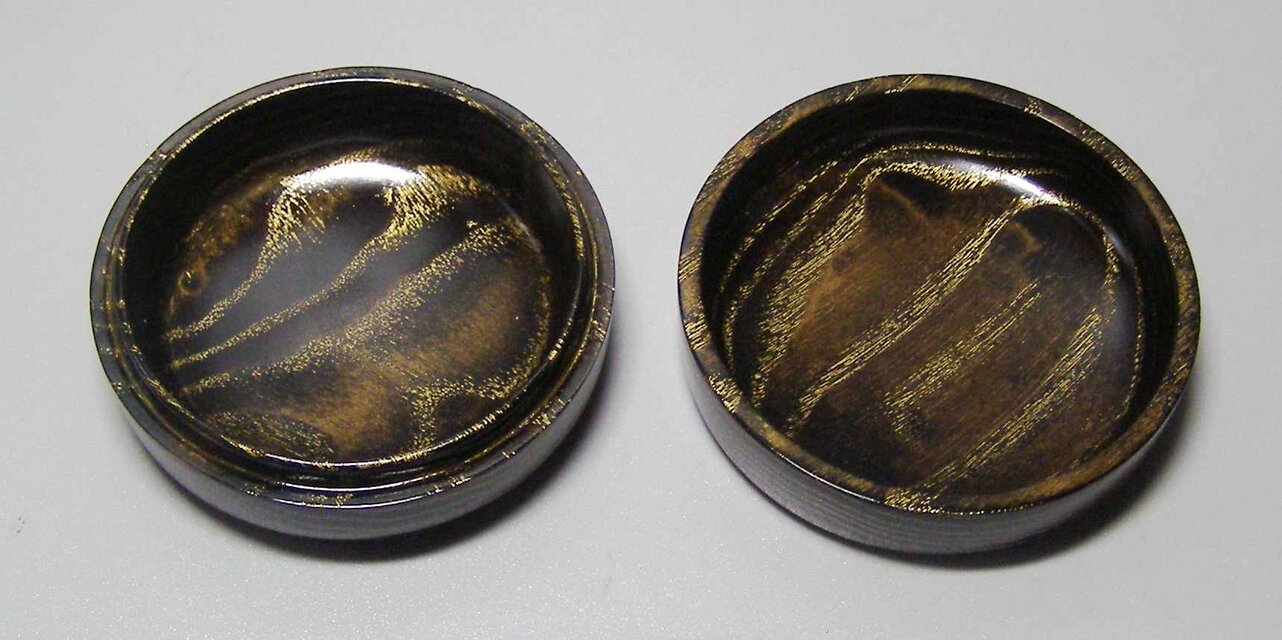 タモ斑杢材 黒漆染め 木目沈金 ミニ食蘢工芸会正会員の手作りの作品