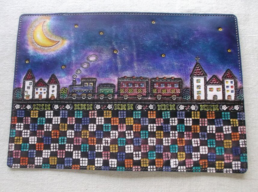 新書ブックカバー  牛革拭き染め