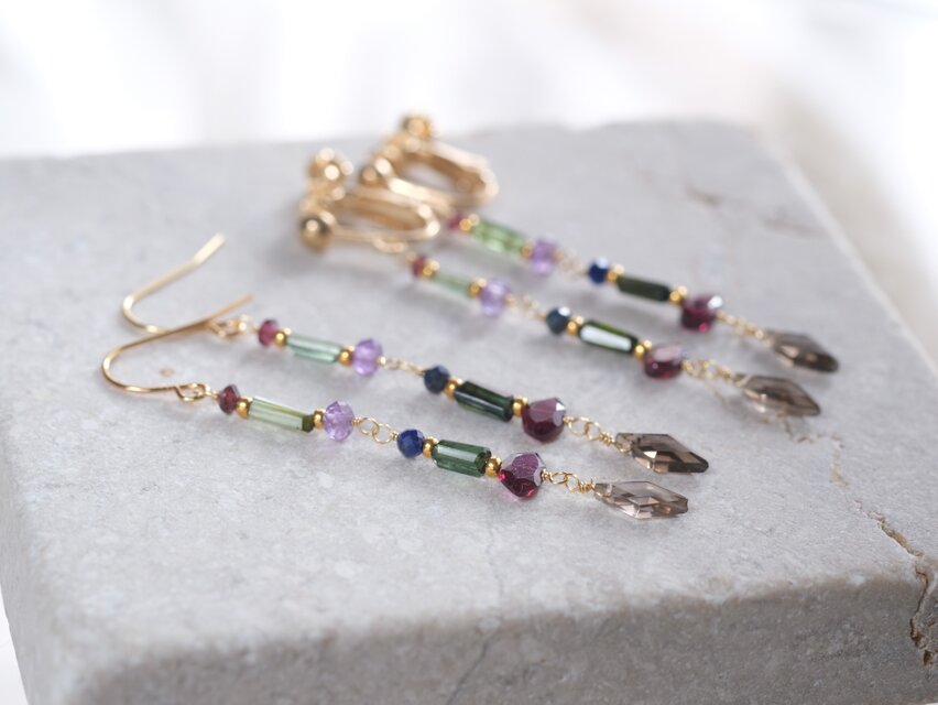 hátíð earring天然石ロングピアス＆イヤリング スモーキークォーツ