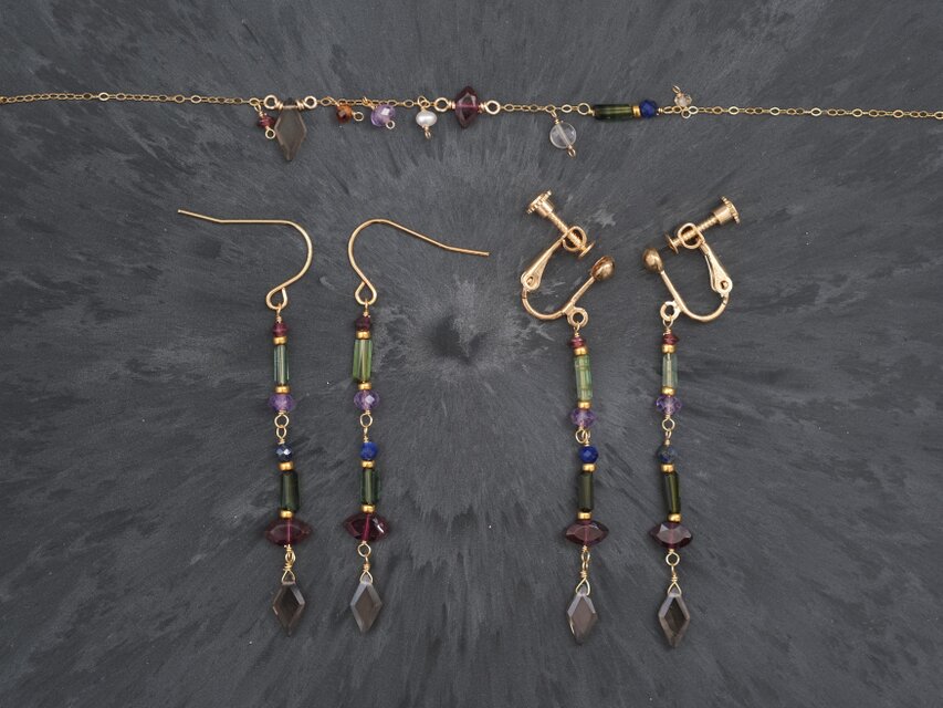 hátíð earring天然石ロングピアス＆イヤリング スモーキークォーツ