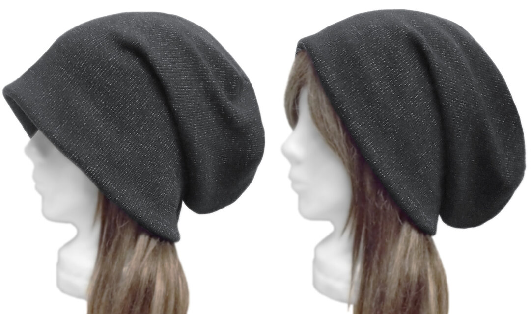 ルーズワッチキャップ◆変り織コットンニット／ダークグレー系　◇ゆったりサイズ・小顔効果・長いシーズン着用◇