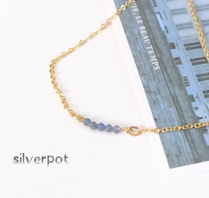 GS156【天然石　サファイア】のプチネックレス～ブルーグレー　色＆長さえらべます