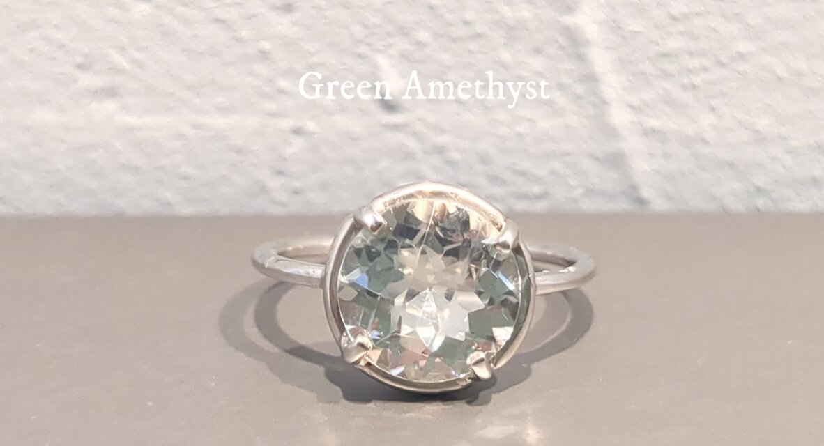 New『Green Amethyst』ダイヤモンドカット仕上げ世界でひとつの天然石リングsilver925 + ロジウム
