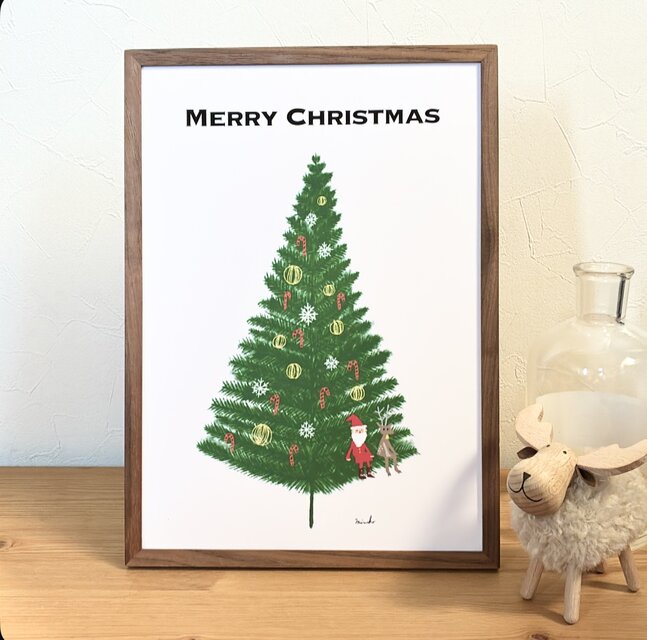 おっきいクリスマスツリーとサンタとトナカイのクリスマスポスター/クリスマス/ポスター/インテリア