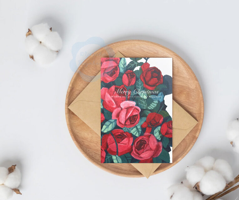 63）真っ赤なバラの花のクリスマスカード 3枚セット | iichi 日々の