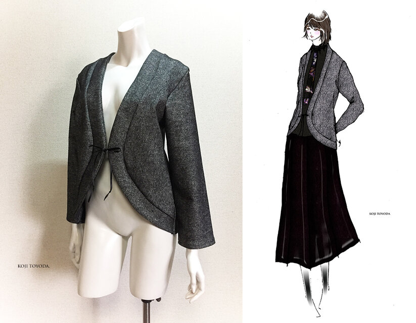 【1点もの・デザイン画付き】ツイル（ウール＆ポリ）生地カーディガン（KOJI TOYODA）