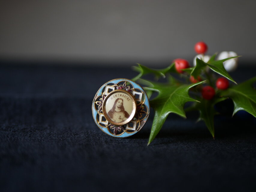 エナメル　アンティークブローチ　メダイユ　MONTMARTRE　アンティーク　ブロカント