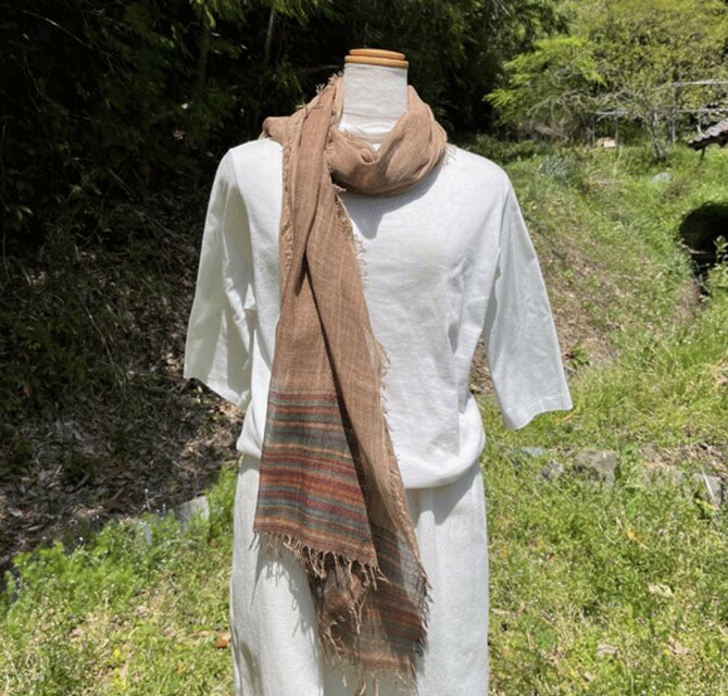 播州織柿渋染めストールK24044