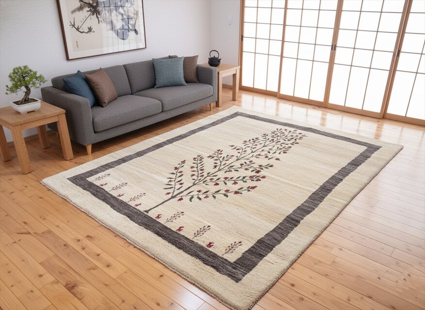 ペルシャ ギャッベ　リビング敷き　ダイニング敷き　ラグ　250x205cm　生命の木　ヤギ　羊　RJ15535