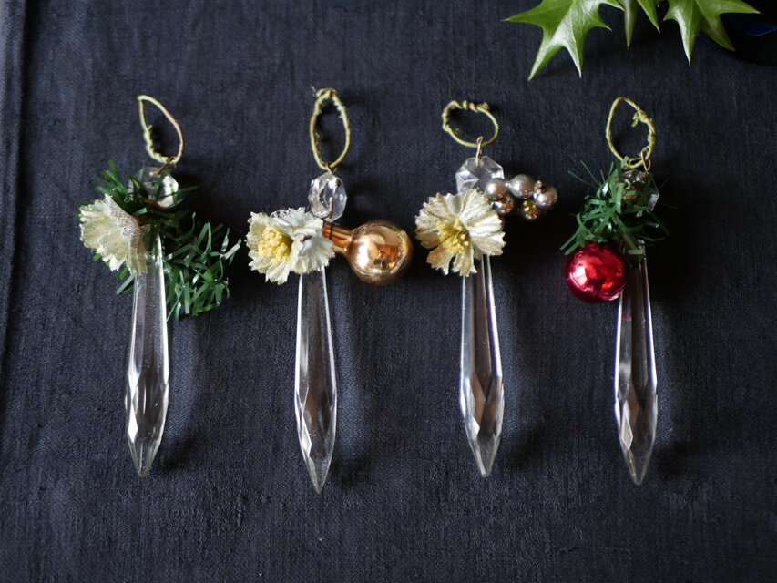 カットガラス　シャンデリアパーツ　オーナメント　クリスマス　フランスアンティーク