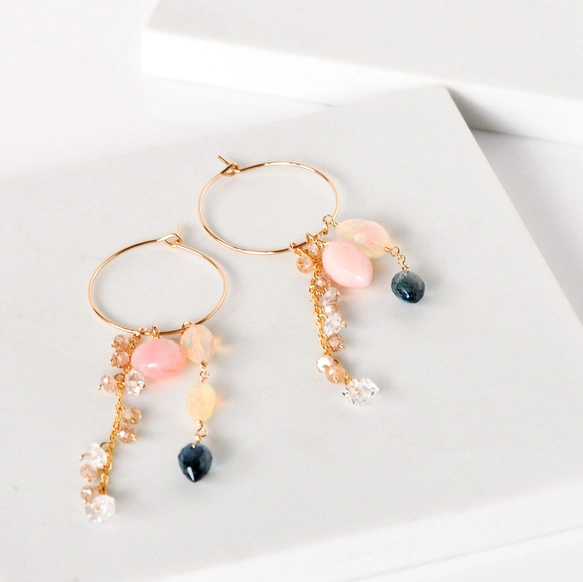 Opal Dress-Up Hoop　ピンクオパールxxプレシャスオパール着せ替えジュエリー　14kgf