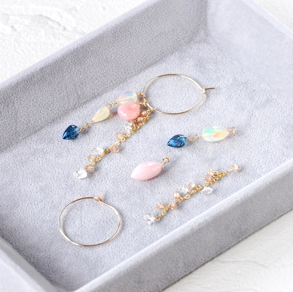 クリアカラー 宝石質 プレシャス オパール ブリオレット シャンデリア ピアス クリアカラー 宝石質 プレシャス オパール ブリオレット シャンデリア