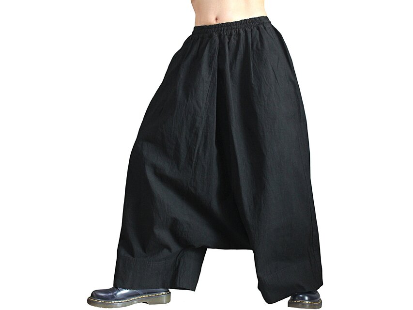 マクルア染めブラックのモン風サルエルパンツ（PFS-075-01）