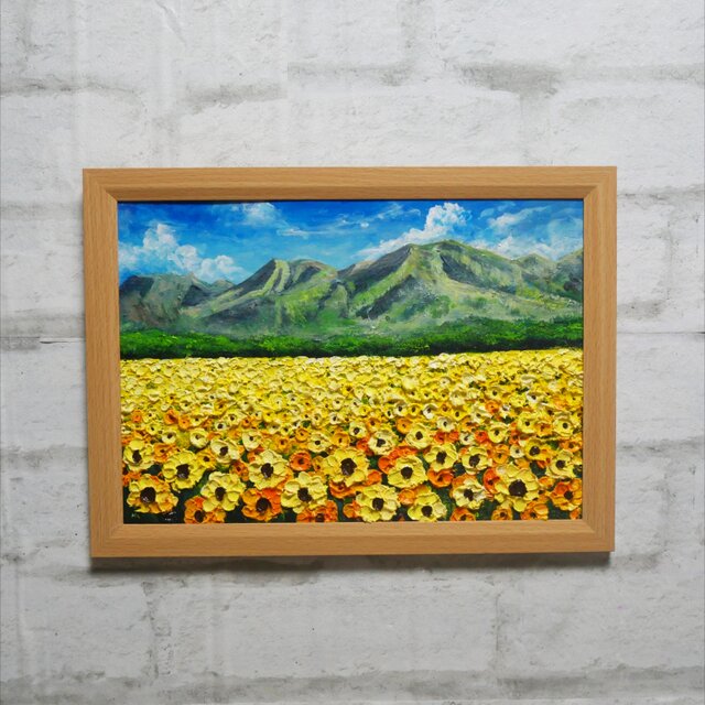 油絵【くじゅう花公園 夏のひまわり畑】 | iichi 日々の暮らしを