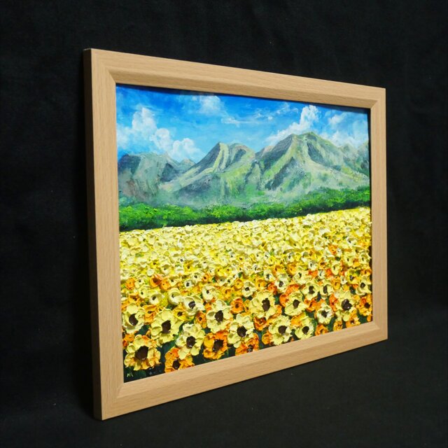 油絵 油彩 油彩画 絵 絵画 【くじゅう花公園 夏のひまわり畑】 油絵【くじゅう花公園 夏のひまわり畑】 | iichi 日々の暮らしを