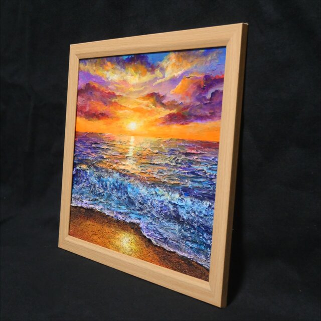 油絵【水平線に沈む夕日】 | iichi 日々の暮らしを心地よくする