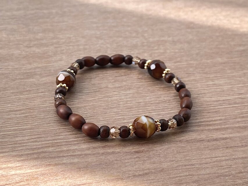 ヴィンテージビーズ ブラウンマーブル &ウッド ブレスレット