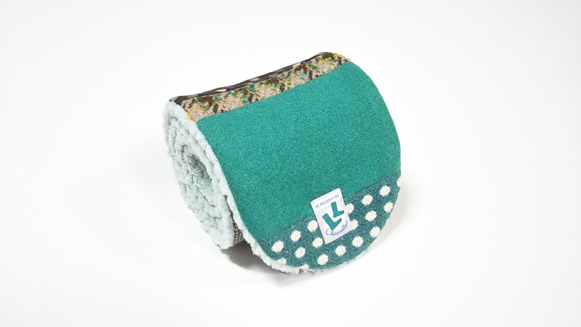 マフラー ウール混×パイナップルボア パッチ グリーン系 約140cm