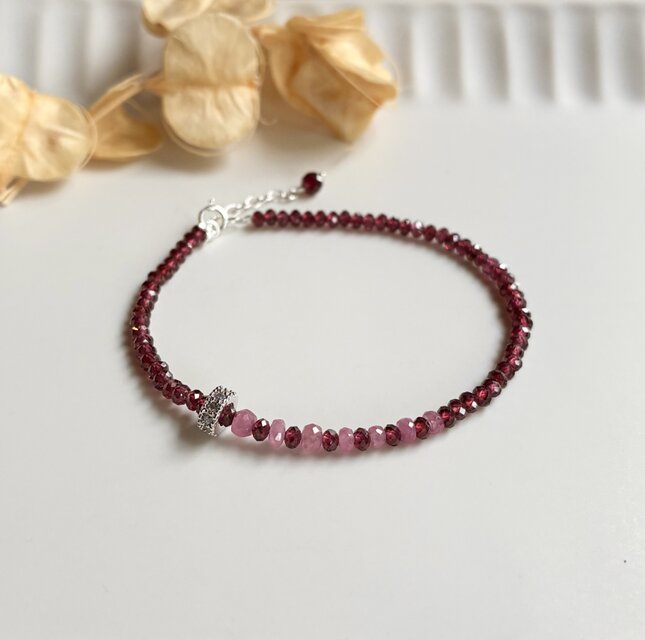 ガーネットとピンクサファイアのブレスレット_silver925