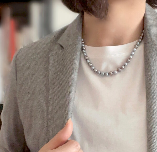 淡水パール サックスシルバー&チャコールシルバー バロックパールの