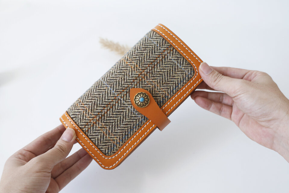 ハンドメイド ウール×革の組み合わせ」长財布｜模块式インナー・多機能デザイン