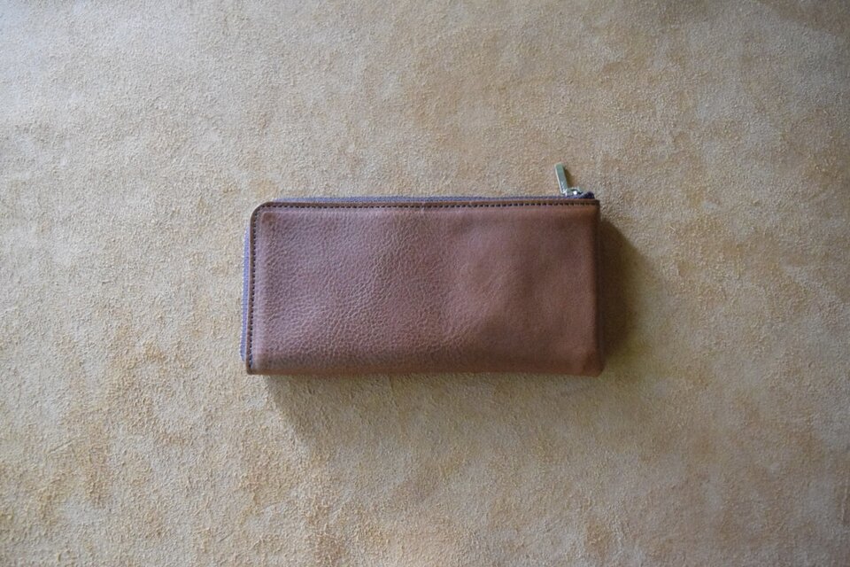 高級イタリアンレザー 小さいL字長財布 コニャック