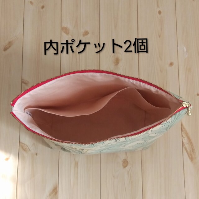 巨大30cmファスナーポーチ 北欧風花柄 バッグインバッグ 大きめ