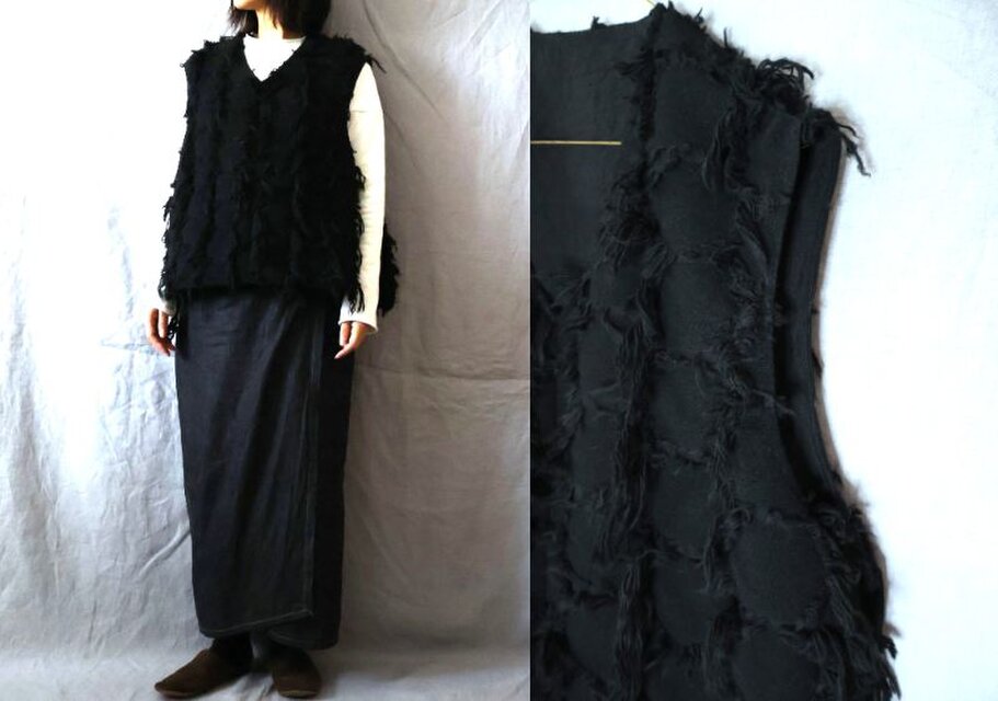 【受注制作】フリンジジャガードwool　脇紐ベスト