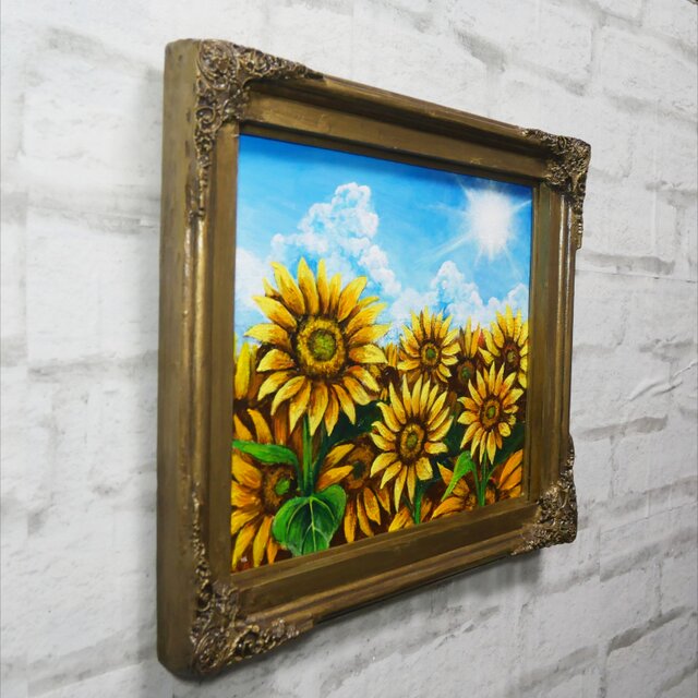 太陽  油絵   【送料無料】 油絵【太陽と向日葵】 | iichi 日々の暮らしを心地よくする