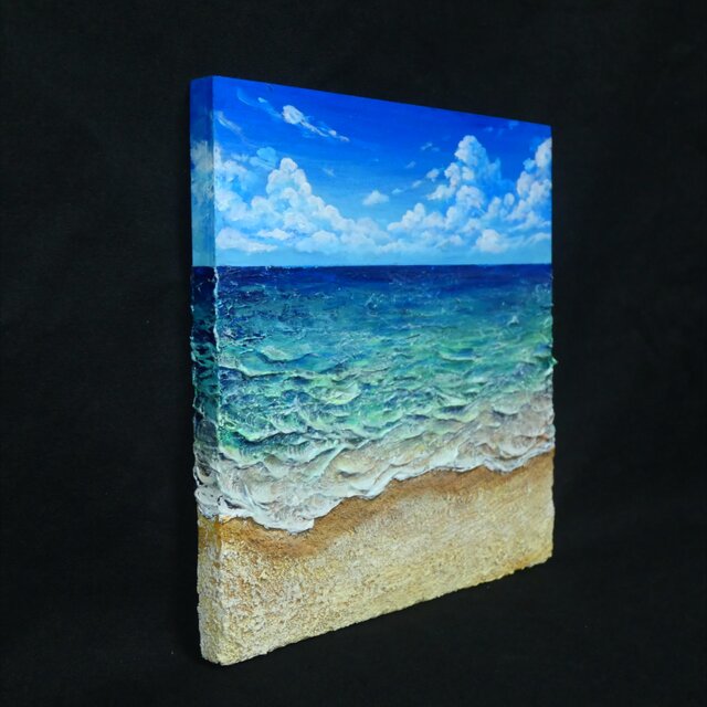 油絵】木製パネル絵画【砂浜の夏】 | iichi 日々の暮らしを心地よく