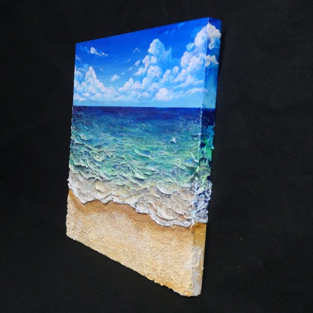 油絵】木製パネル絵画【砂浜の夏】 | iichi 日々の暮らしを心地よく