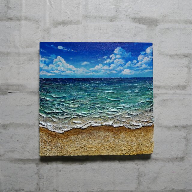油絵】木製パネル絵画【砂浜の夏】 | iichi 日々の暮らしを心地よく