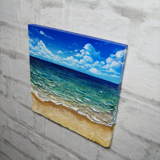 油絵】木製パネル絵画【砂浜の夏】 | iichi 日々の暮らしを心地よく