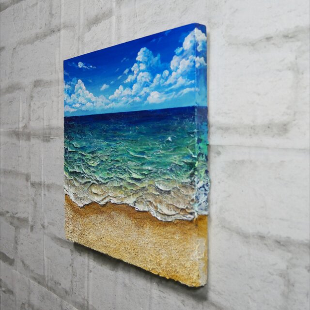 油絵】木製パネル絵画【砂浜の夏】 | iichi 日々の暮らしを心地よく