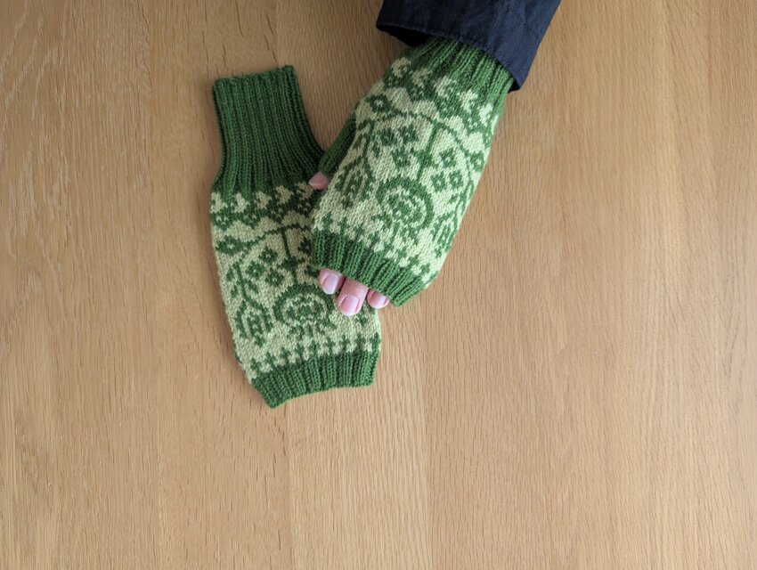 ボタニカルのハンドウォーマー /スチナッチグリーン xライムイエロー