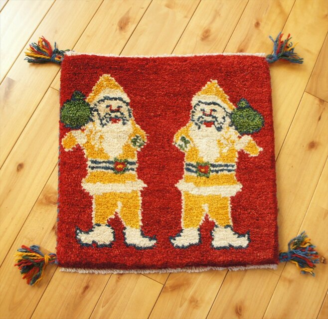 ペルシャ ギャッベ ミニマット ラグ 横39x39.5㎝ 茜色 サンタ T88114