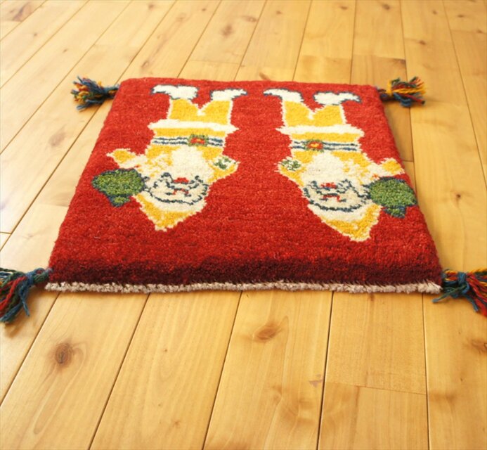ペルシャ ギャッベ ミニマット ラグ 横39x39.5㎝ 茜色 サンタ T88114