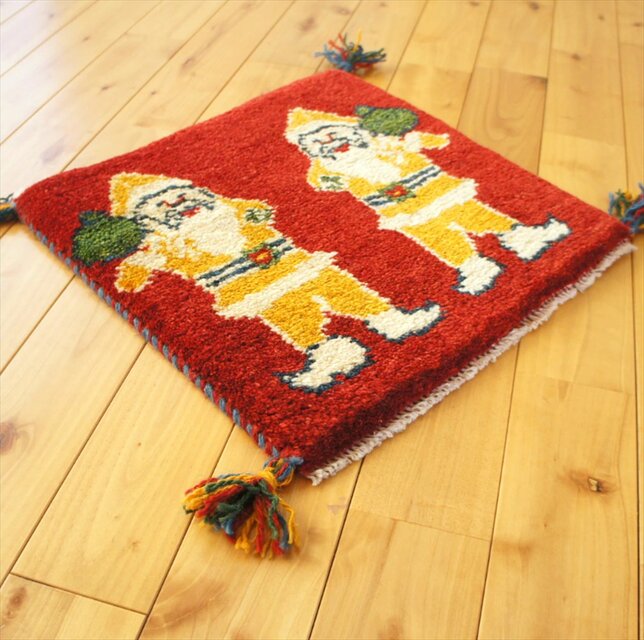 ペルシャ ギャッベ ミニマット ラグ 横39x39.5㎝ 茜色 サンタ T88114
