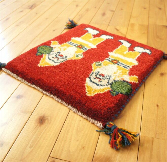 ペルシャ ギャッベ ミニマット ラグ 横39x39.5㎝ 茜色 サンタ T88114