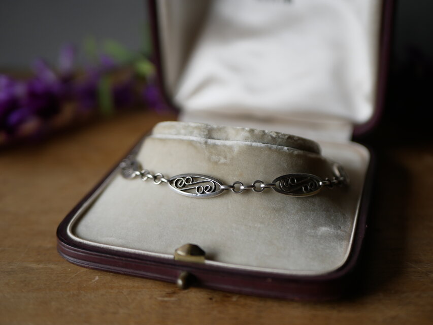 フランス　アンティーク　ブレスレット　フィリグリー　ヴィンテージ 純銀 フィリグリー ブレスレット フランスアンティーク ヴィンテージ