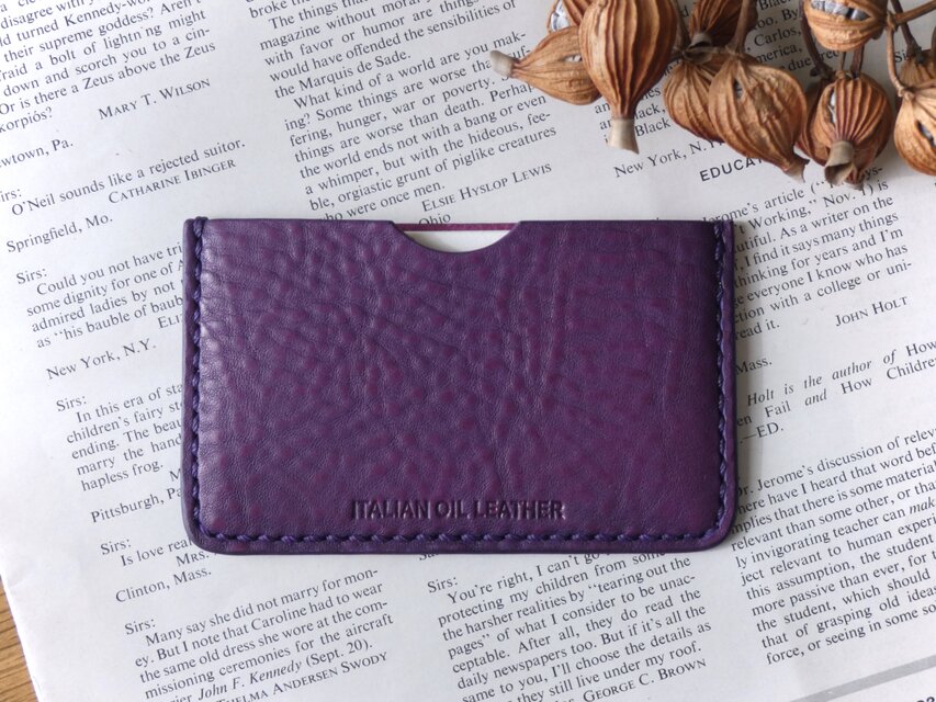 イタリア革の名刺入れ／スリム／紫