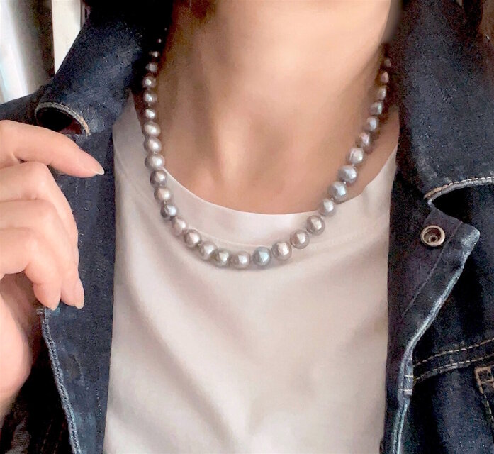 淡水パール サックスシルバー&シルバーグレー バロックパールの