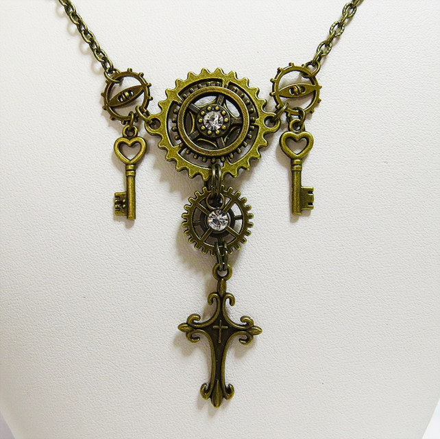 アンティークゴールド ロザリオと歯車の多重多層スチームパンク風