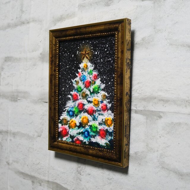 油絵 ミニ絵画2L【雪のクリスマスツリー】 | iichi 日々の暮らしを