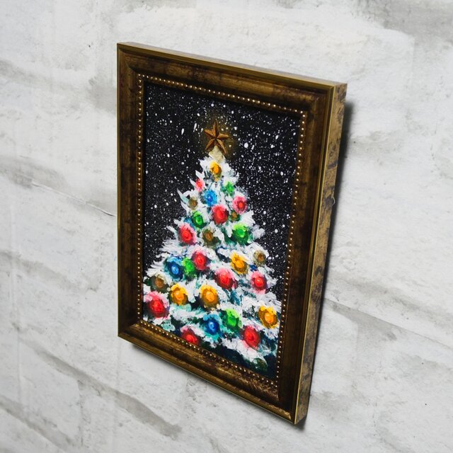 油絵 ミニ絵画2L【雪のクリスマスツリー】 | iichi 日々の暮らしを