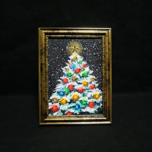 油絵 ミニ絵画2L【雪のクリスマスツリー】 | iichi 日々の暮らしを